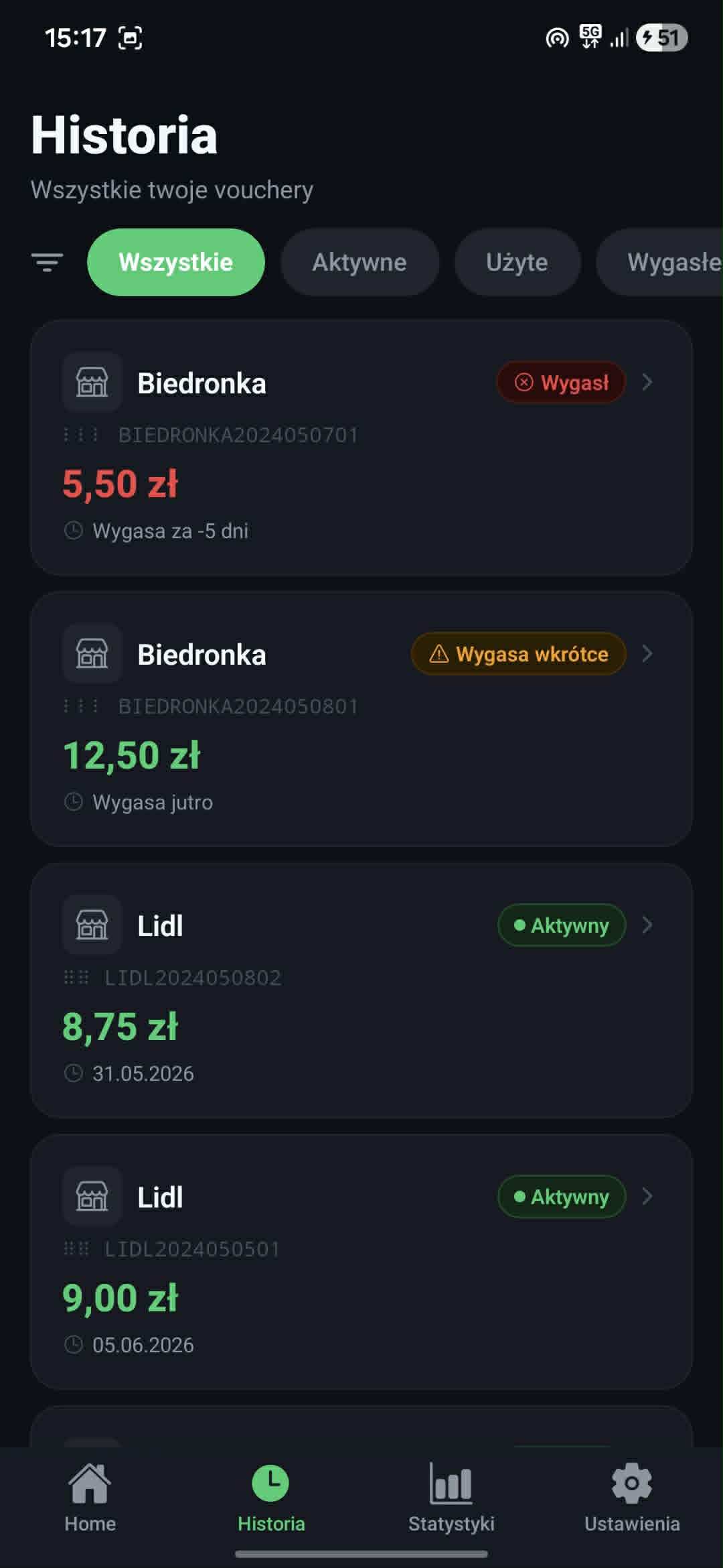 Szczegóły vouchera w aplikacji Zwrotka.